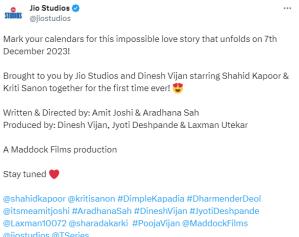 Shahid Kapoor-Kriti Sanon upcoming film