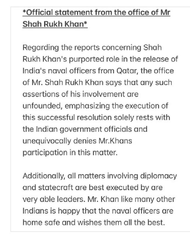 
shah rukh khan break silence over subramanian swamy claim srk helped naval officers release from qatar jail 

