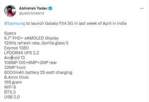 Samsung Galaxy F54 5G specs