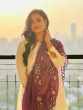 shweta tiwari pose in white suit and purple dupatta
