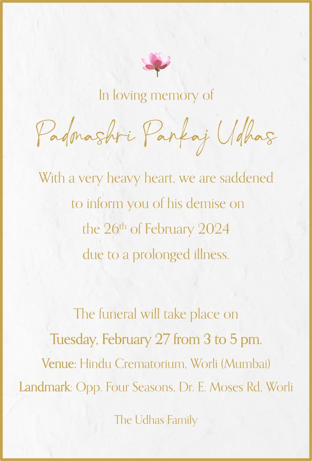 Pankaj Udhas Funeral