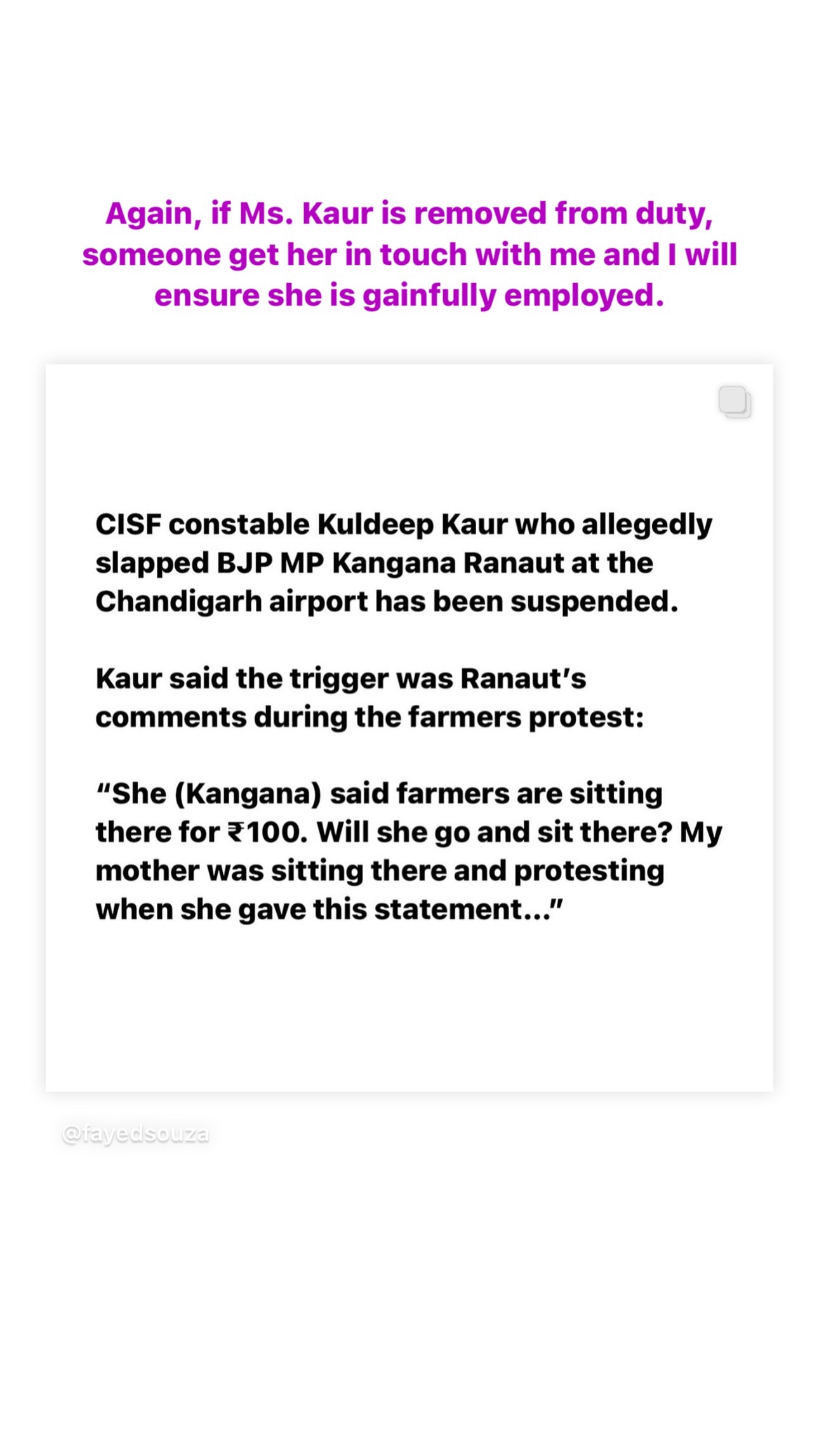 Vishal Dadlani Support CISF Constable For Kangana Slap Incident