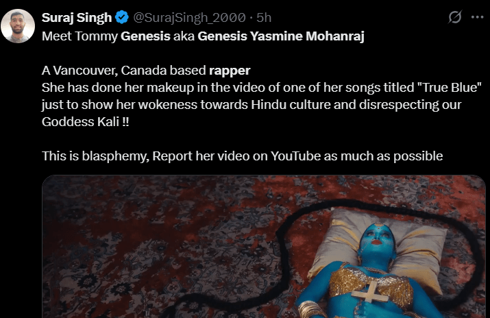 हिंदू देवी की वेशभूषा में अश्लील हरकत, Tommy Genesis ने अपने नए म्यूजिक वीडियो से मचाया बवाल