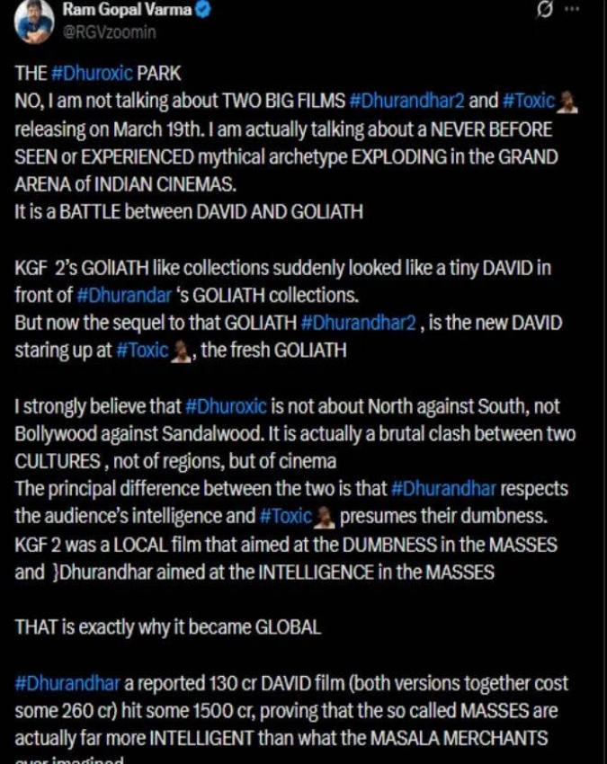 Ram Gopal Varma on Dhurandhar 2 Vs Toxic Clash -1-2-3